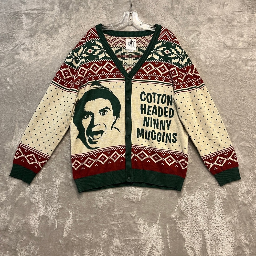 Elf Cardigan Sweater Mens XL Multi-Color Buddy The Elf Movie Ugly Christmas